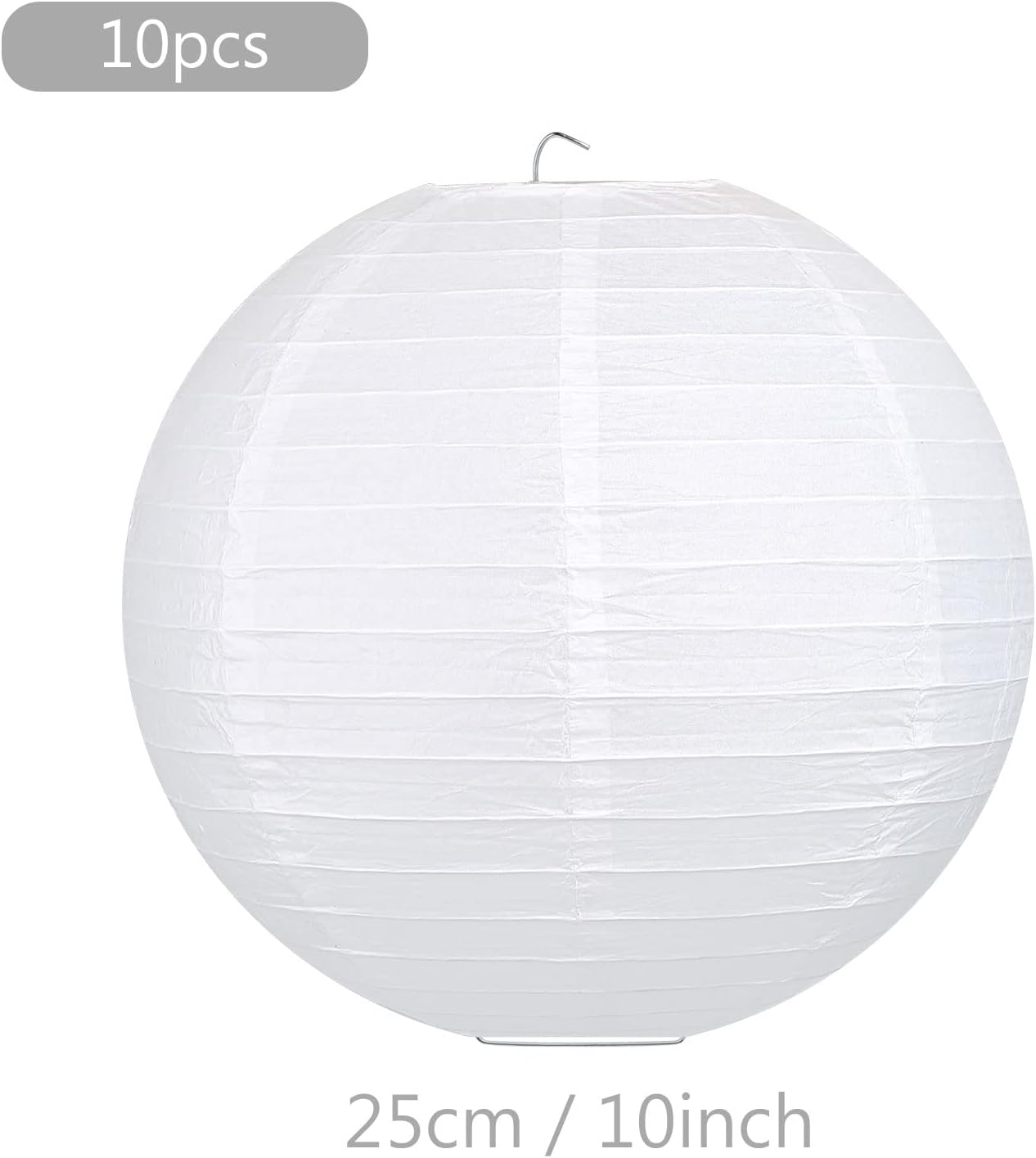 10Pcs White Paper Lanterns, Chinese Hanging Round Paper Lanterns Lamp for Birthday, Party, Christmas Decorations (10 inch) - Image 2