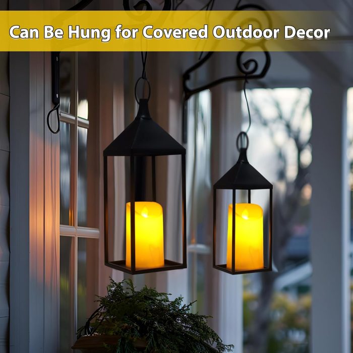 Modern Farmhouse Lantern Decor, 2Pcs Metal Candle Lanterns with Flameless Candles Black Decorative Lantern for Front Porch Covered Patio Dining Table Entryway Table Wedding Home Decor - Image 3