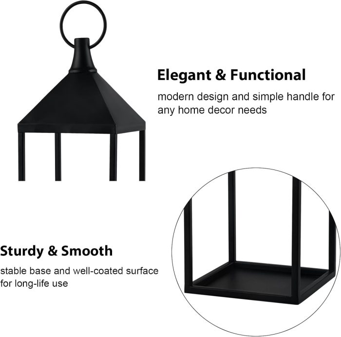 Modern Farmhouse Lantern Decor, 2Pcs Metal Candle Lanterns with Flameless Candles Black Decorative Lantern for Front Porch Covered Patio Dining Table Entryway Table Wedding Home Decor - Image 7